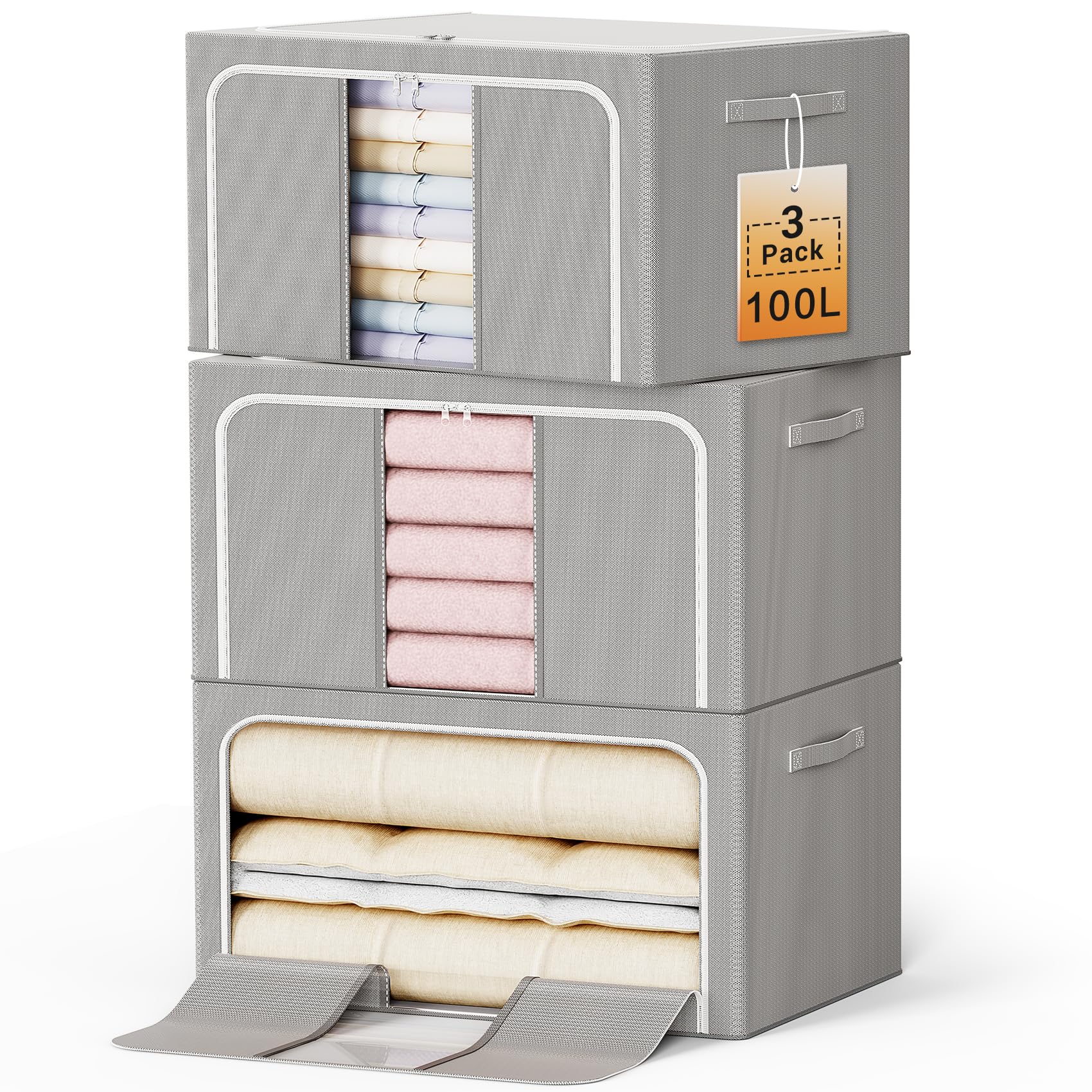 Clothes Storage Bins Metal Frame Foldable Storage Box Clothes Blankets Toys Organizer