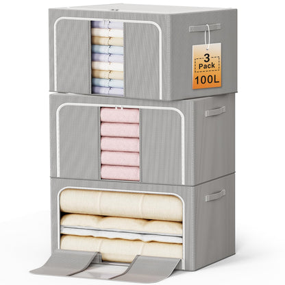 Clothes Storage Bins Metal Frame Foldable Storage Box Clothes Blankets Toys Organizer